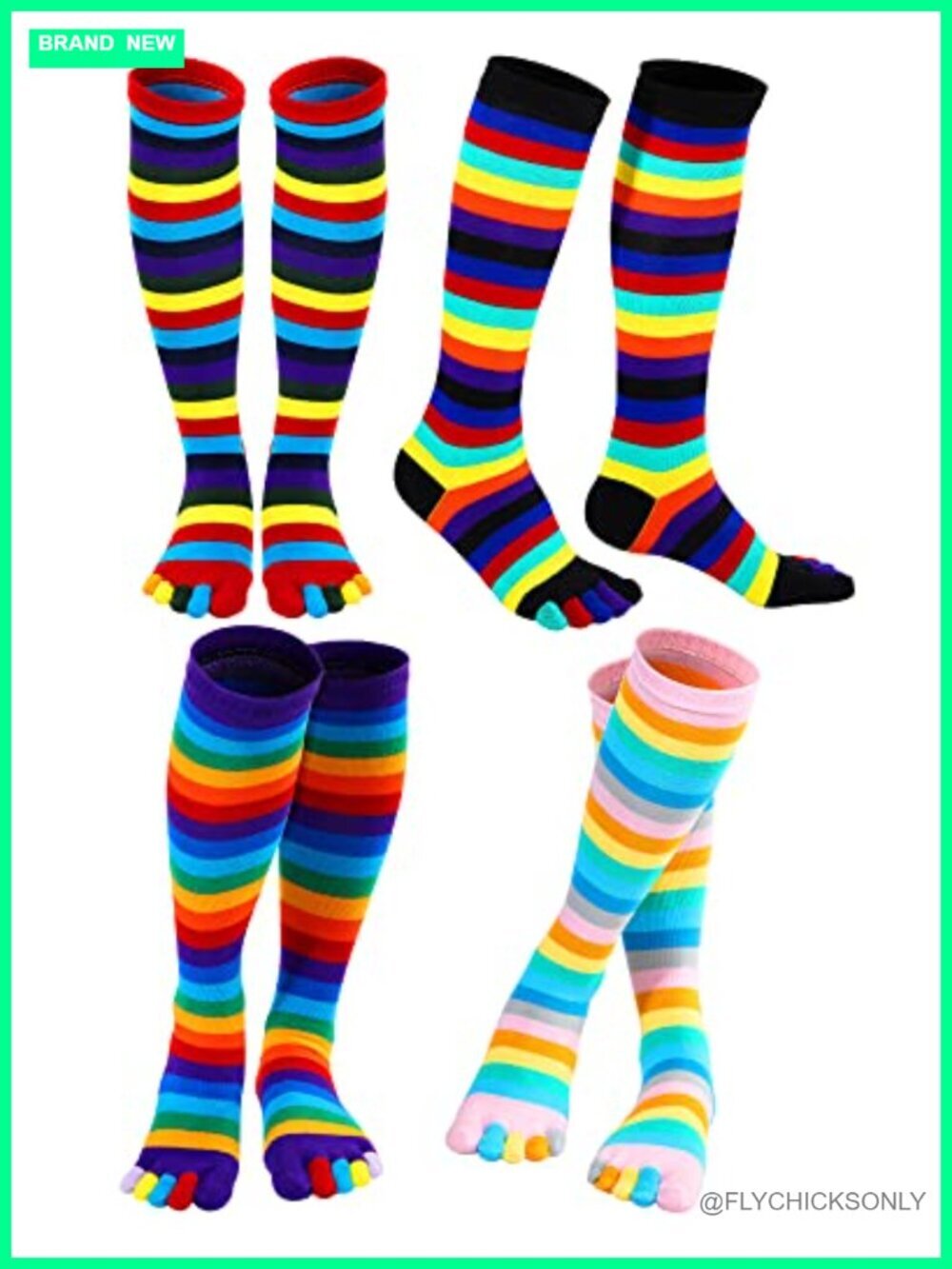 Rainbow Striped Thigh High Toe Socks Leg Warmers 4 Pairs